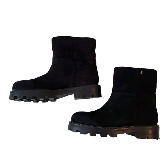 Jimmy Choo Haysel Flat Black Suede and Shearling Boot size 37 - Picture 4 of 15